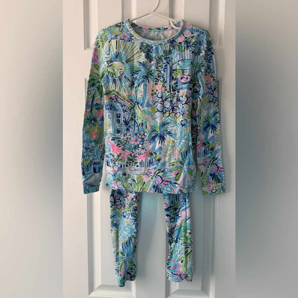 Lilly Pulitzer Floral Kids Pajama Set - Blue and Pink size 10